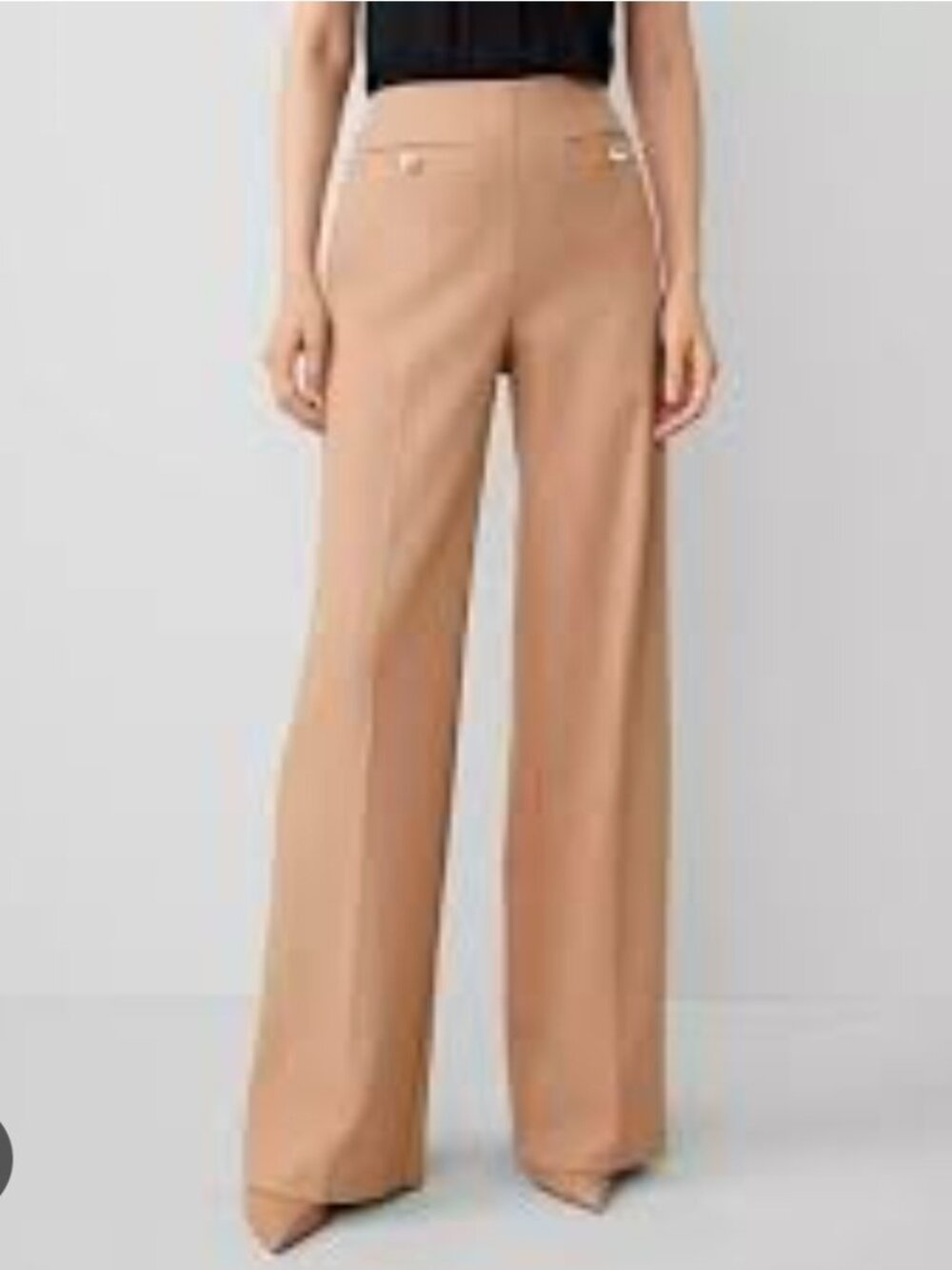 Ann Taylor Wide Leg Button Detail Tan/Camel Trouser Pants Size 8P NWT